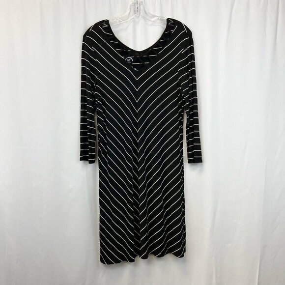 Maurices Womens A Line Dress Black Striped Stretch V Neck Long Sleeve Cut Out M - Picture 1 of 10